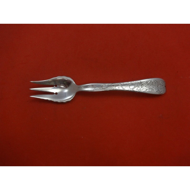 Lap Over Edge Acid Etched by Tiffany Sterling Pastry Fork 3-Tine 2-Hole w/Grapes