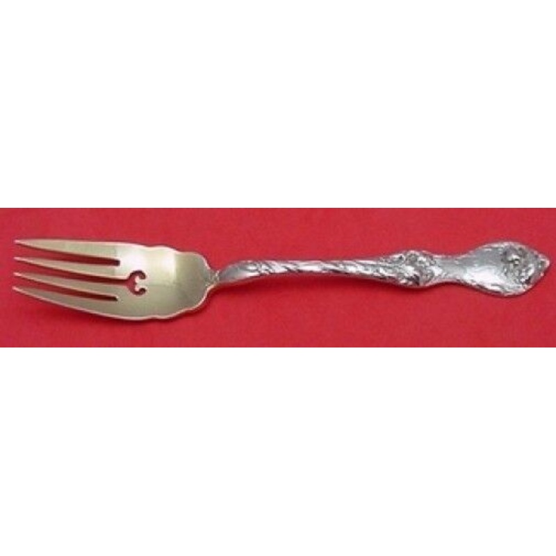 Les Cinq Fleurs by Reed & Barton Sterling Fish Fork Gold Washed w/Heart 7"