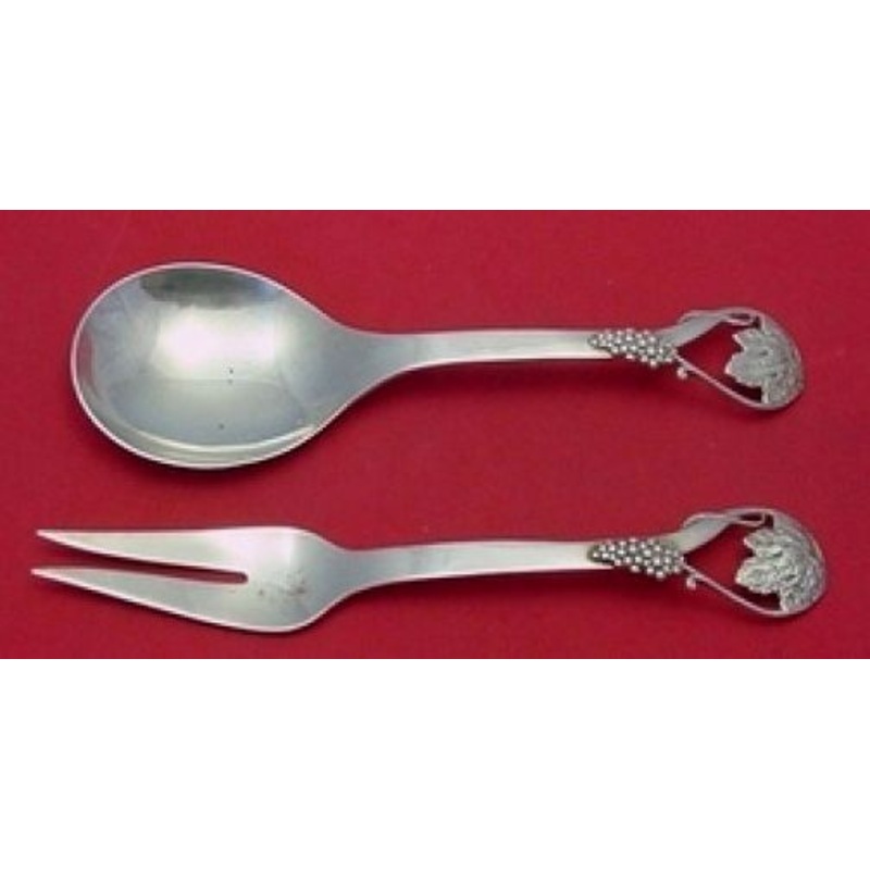 Frank Whiting Sterling Salad Serving Set 2pc Large with Grapes and Vines 9"