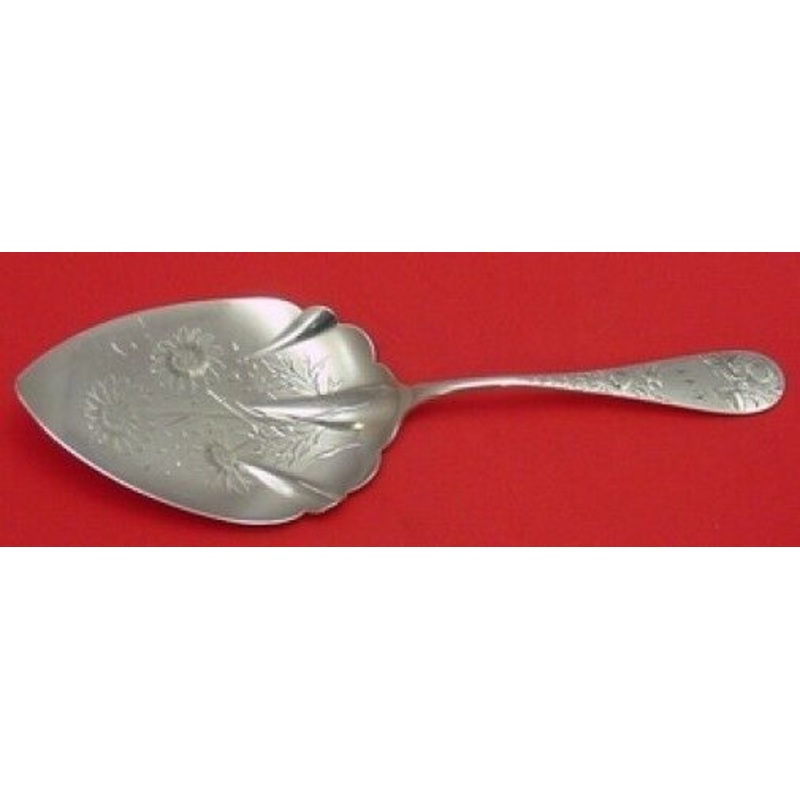 French Antique Engraved by Durgin Sterling Pie Server AS w/Leaves/Flowers 9 3/8"