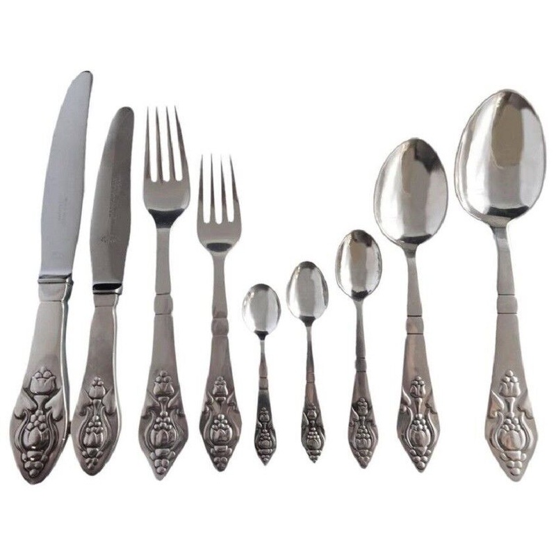 Fuchsia by Georg Jensen Klokke Sterling Flatware Set Fitted Box Rare 104 Pieces