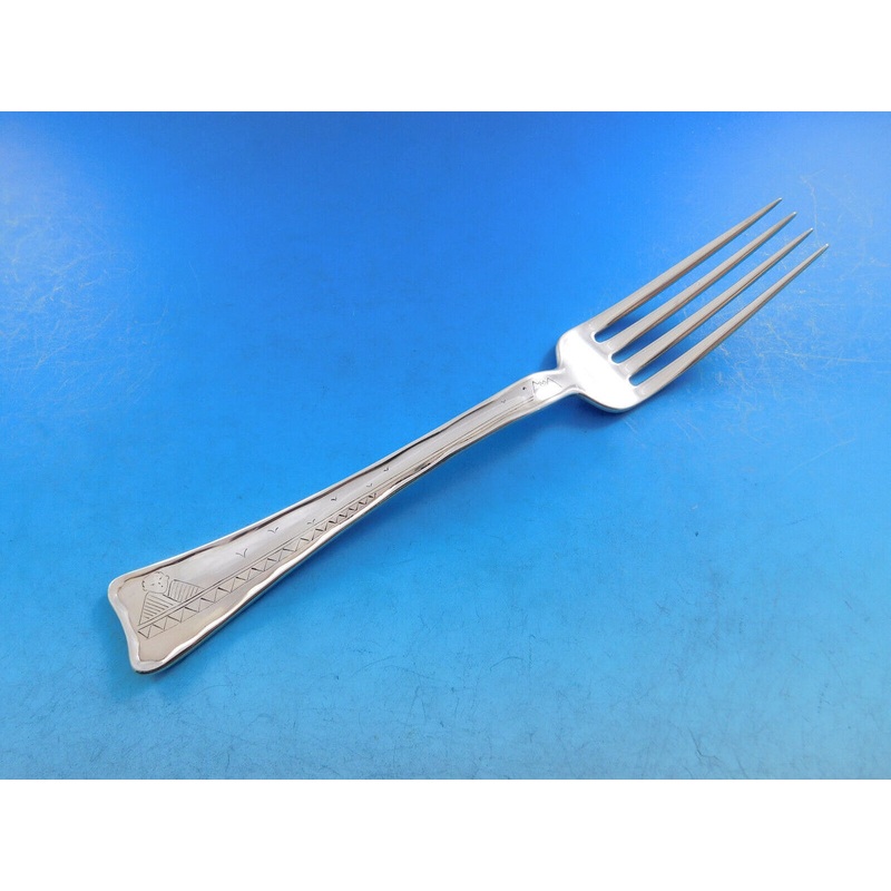 Lap Over Edge Etched by Tiffany & Co. Sterling Dinner Fork Chinese Man Birds 8"