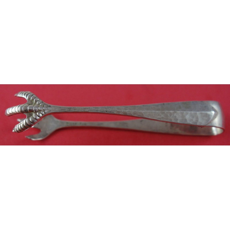 Pointed Antique Hammered by R and B D and H Sterling Sugar Tong 4 1/8"