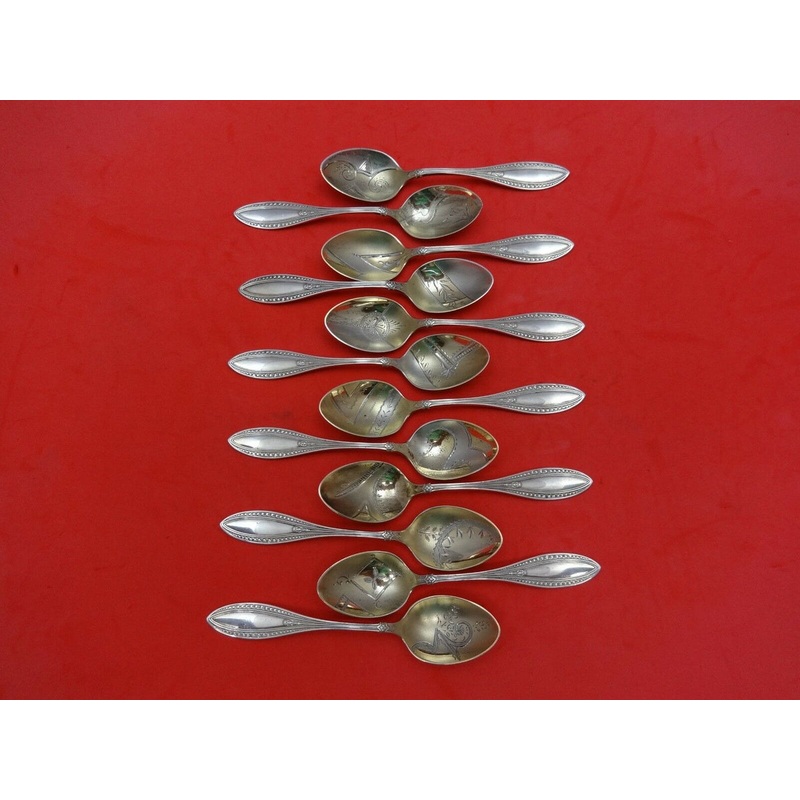 Indian by Whiting Sterling Demitasse Spoon Set of 12 GW Brite-Cut Bowls 4"