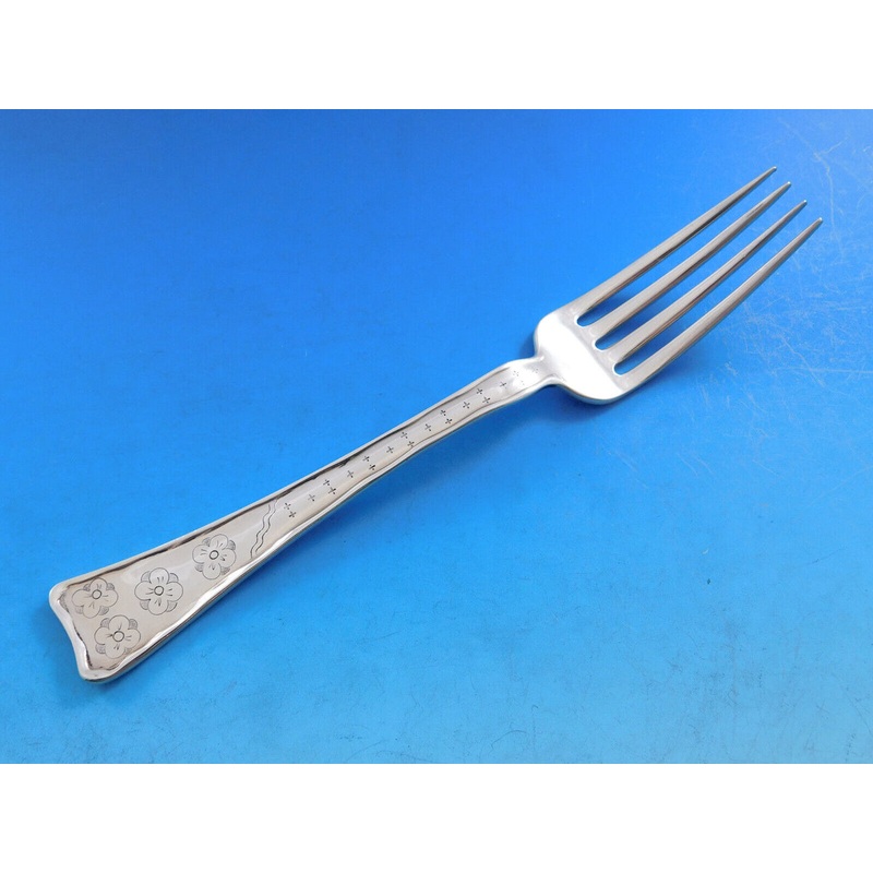 Lap Over Edge Etched by Tiffany & Co. Sterling Dinner Fork Flowers Blossoms 8"