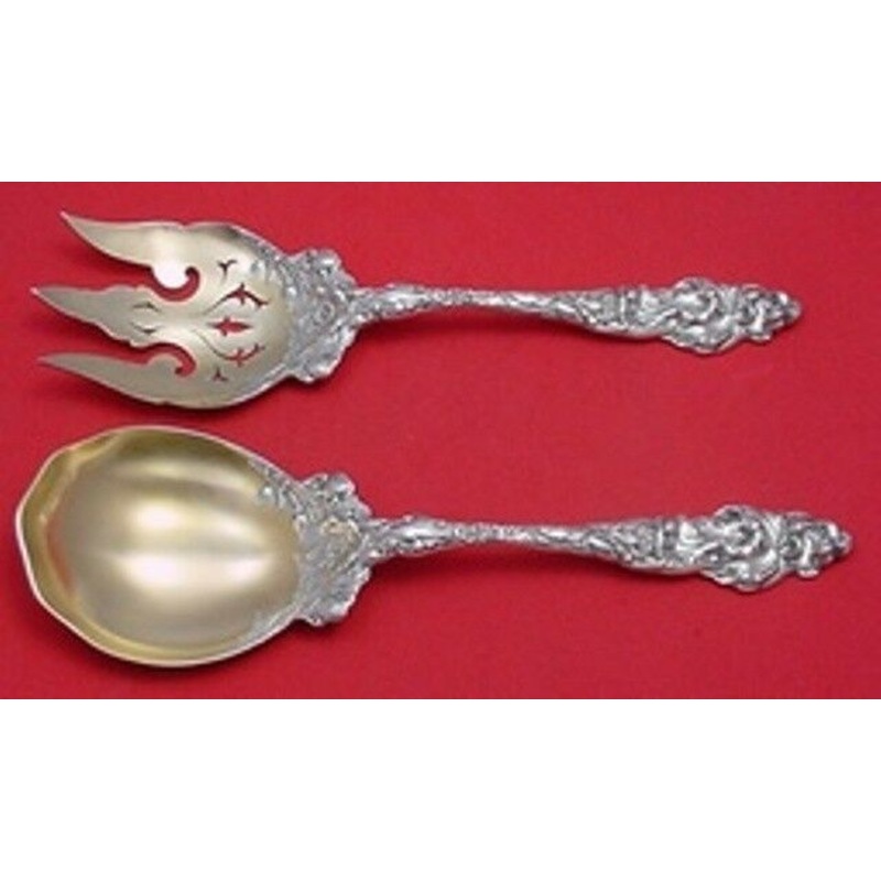 Les Six Fleurs by Reed & Barton Sterling Salad Serving Set Gold Washed 10 3/4"