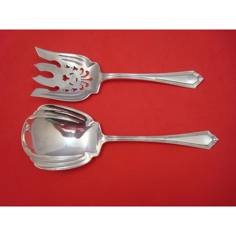 Plymouth by Gorham Sterling Salad Serving Set 2pc Flat Handle All Sterling 9"