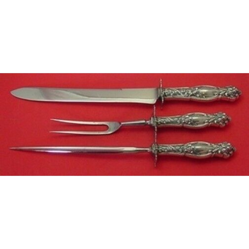 Frontenac by International Sterling Roast Carving Set 3pc Fancy Lily Guards