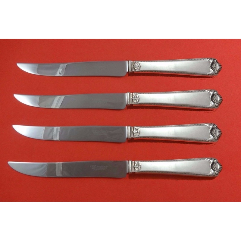 George II Rex Hand Chased by Watson Sterling Steak Knife Set Texas Sized Custom