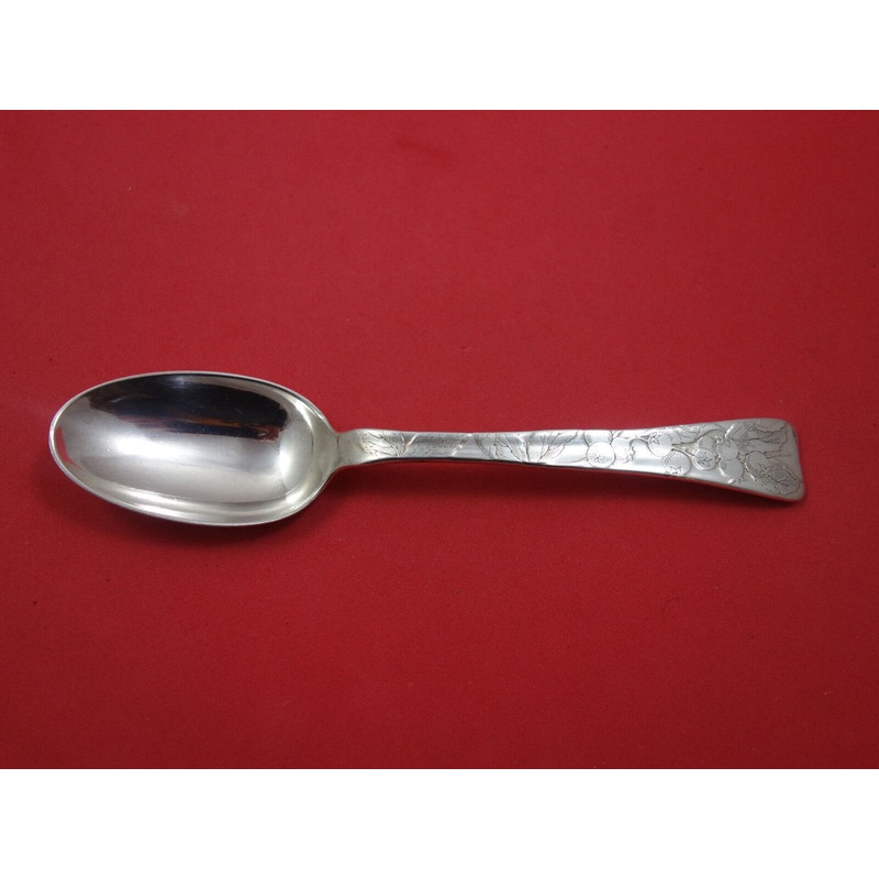 Lap Over Acid Etched by Tiffany Sterling Place Soup Spoon w/Huckleberries 7"
