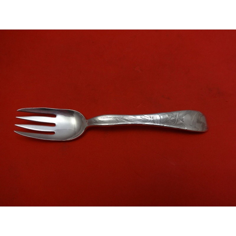 Lap Over Edge Acid Etched by Tiffany an Co Sterling Fish Fork Grass & Mushrooms