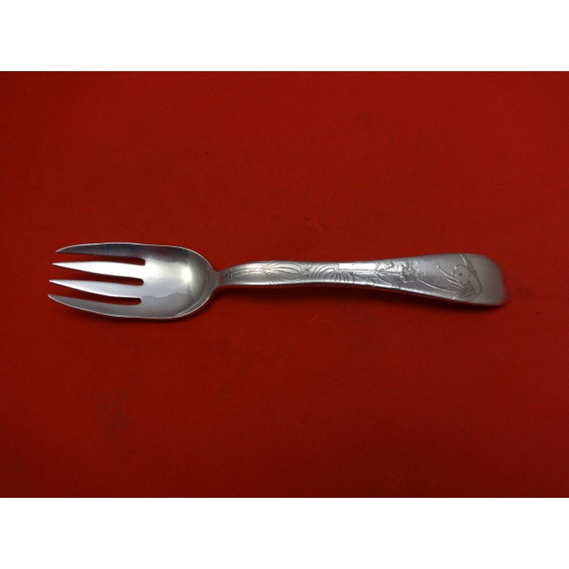 Lap Over Edge Acid Etched by Tiffany & Co. Sterling Fish Fork Bird & Flowers