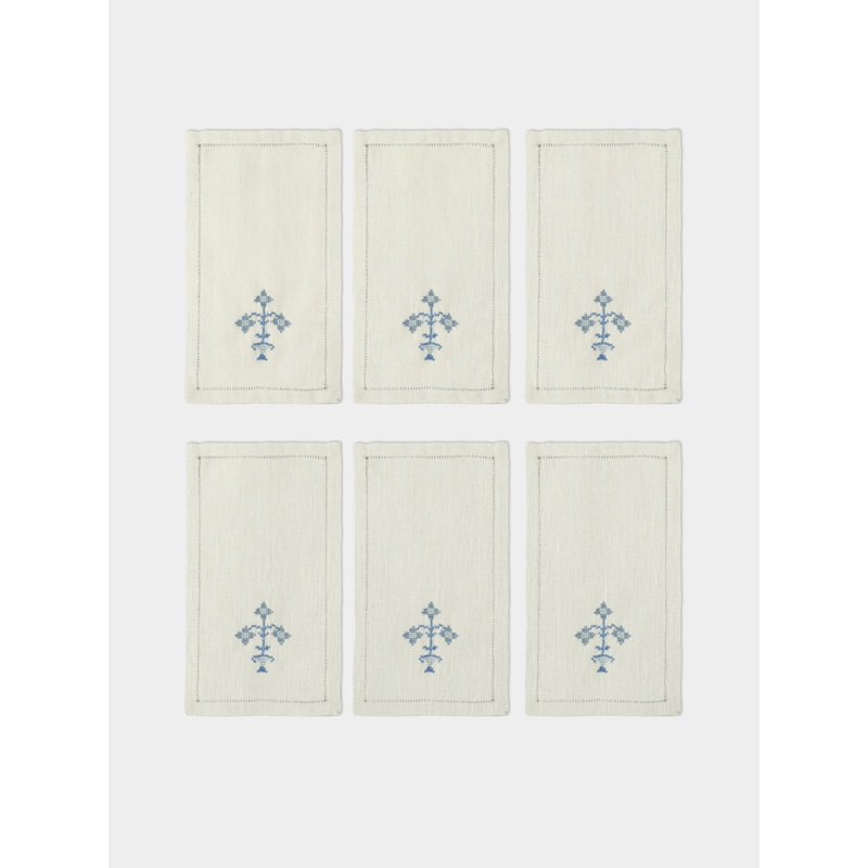 Bouquet Hand-Embroidered Linen Cocktail Napkins (Set of 6)