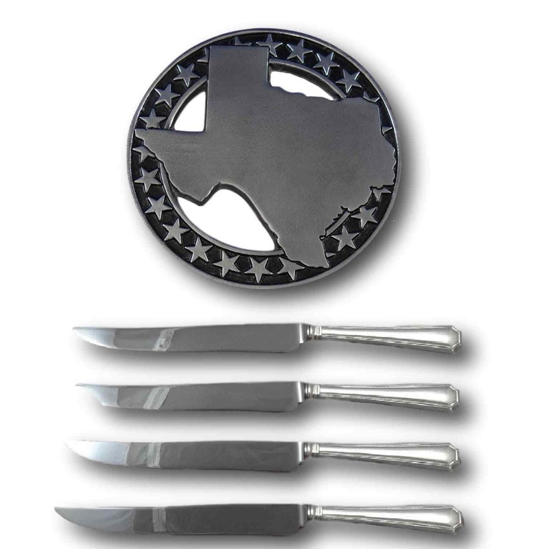 Fairfax by Gorham Sterling Steak Knife Set 4pc Texas Size Custom & Trivet Gift