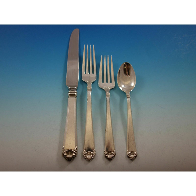 George II Rex Hand Chased by Watson Sterling Dinner Size Place Setting(s) 4pc