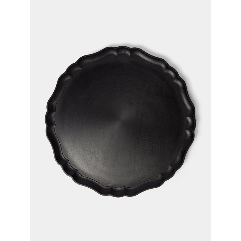 Italian Hand-Carved Wood Round Tray (11.5in/29cm)