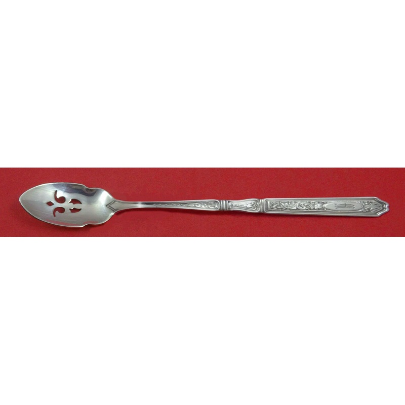 Saint Dunstan Chased By Gorham Sterling Olive Spoon Pierced Long 8" Custom