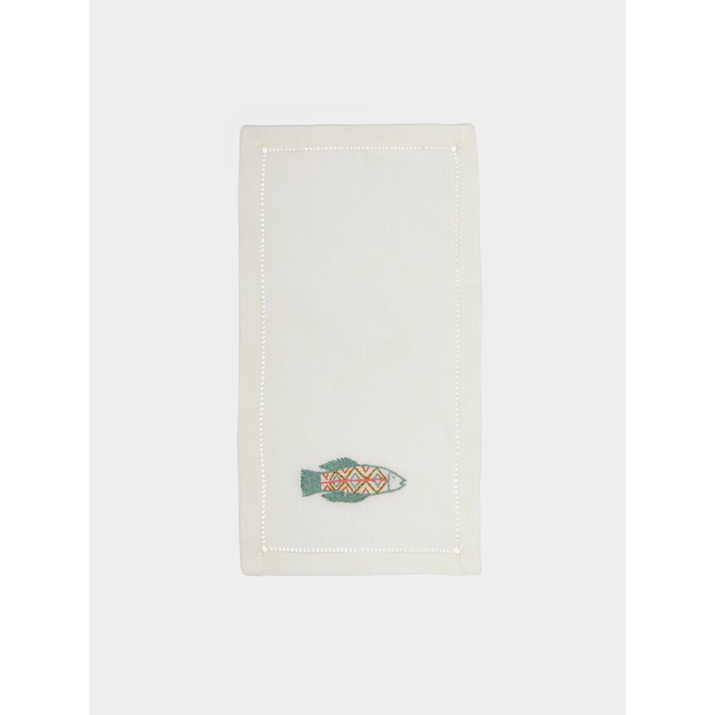 Tilipa Hand-Embroidered Linen Cocktail Napkins (Set of 6)