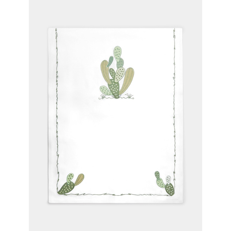 Cactus Hand-Embroidered Linen Table Runner