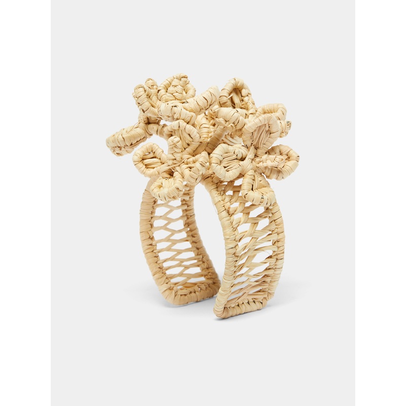 Coral Flower Handwoven Palm Napkin Rings (Set of 4)
