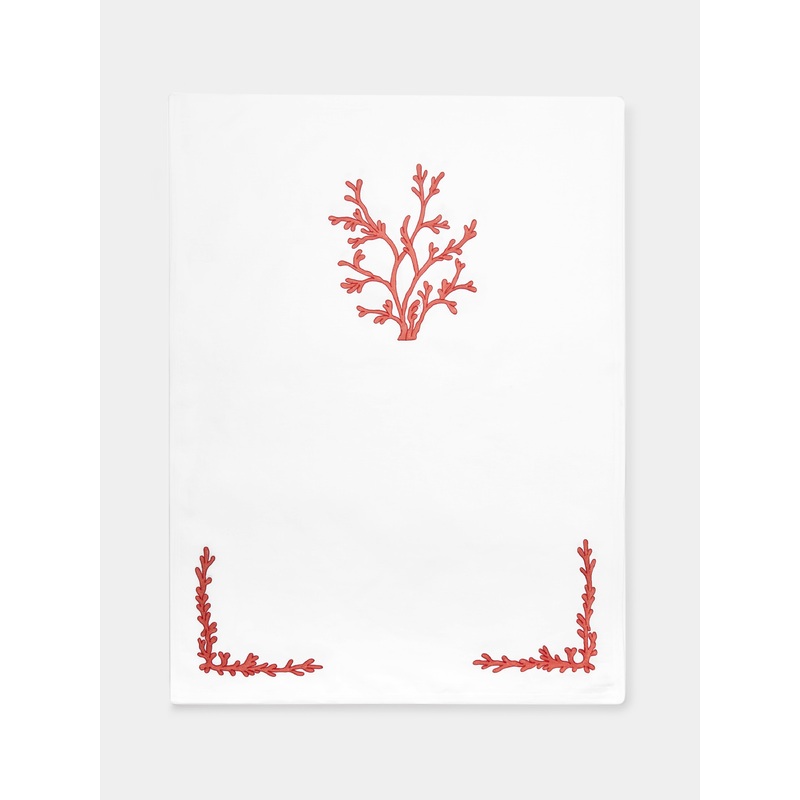 Coral Hand-Embroidered Linen Table Runner