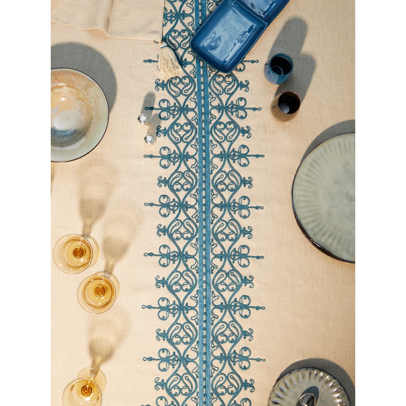 Mamlouk Hand-Embroidered Linen Rectangular Tablecloth