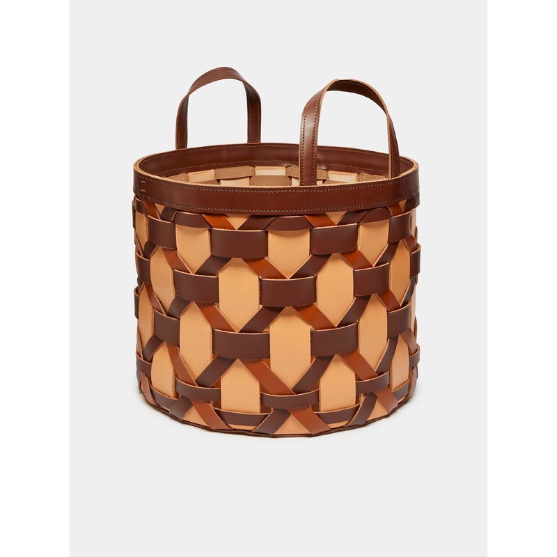 Palu Woven Leather Low Basket