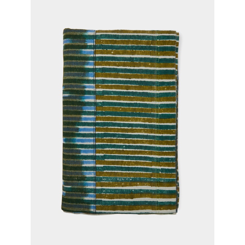 Petal Stripe Block-Printed Cotton Rectangular Tablecloth