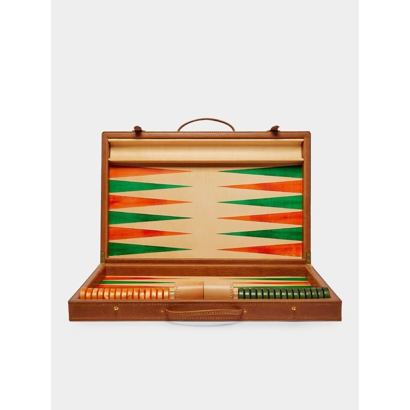 Wood and Leather Backgammon Set