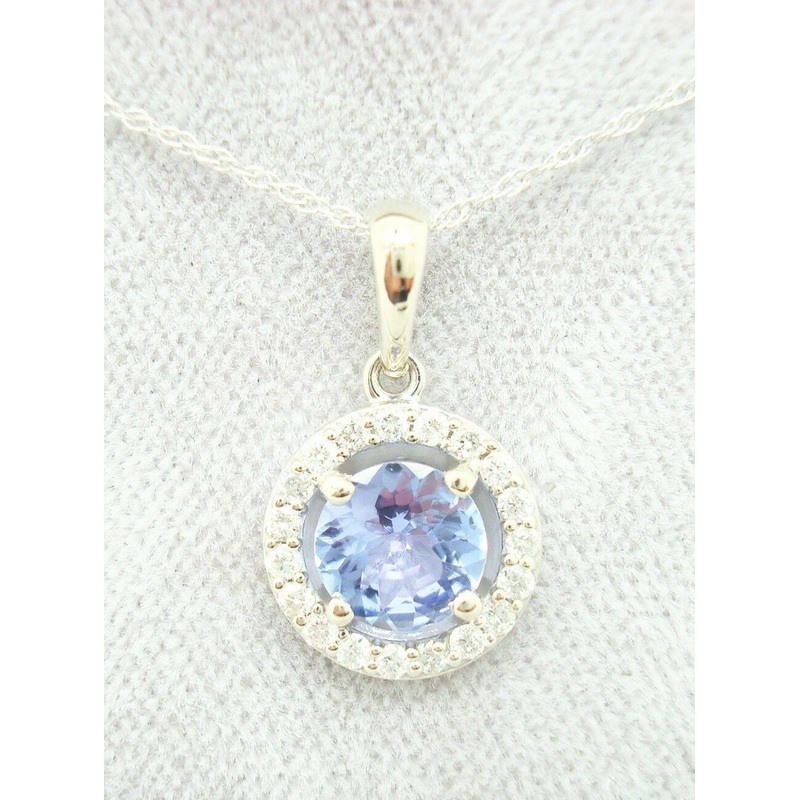 14K Gold .71ct Round Genuine Natural Tanzanite Pendant with Diamonds (#J2530)