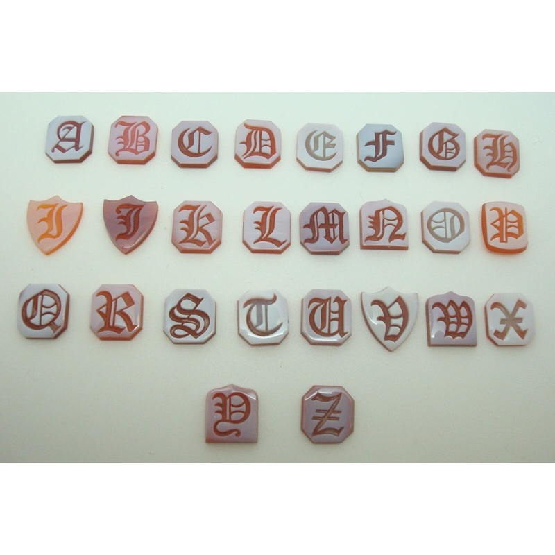 14K Gold Carved Agate Initial Pendant - Various Shapes Personalized New (#J2155)