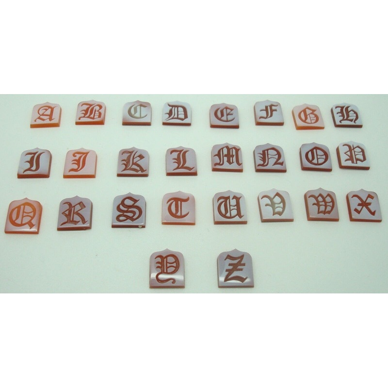 14K Gold Carved Agate Initial Pendant - You Choose Personalized New (#J2154)