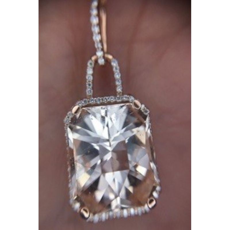 14k Rose Gold 7.60 Carat Genuine Natural Morganite Pendant Custom (#J4570)