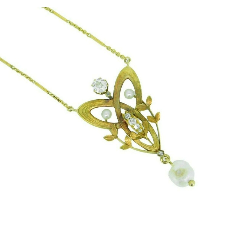 14k Yellow Gold Art Nouveau Diamond Lavaliere Pendant (#J4624)
