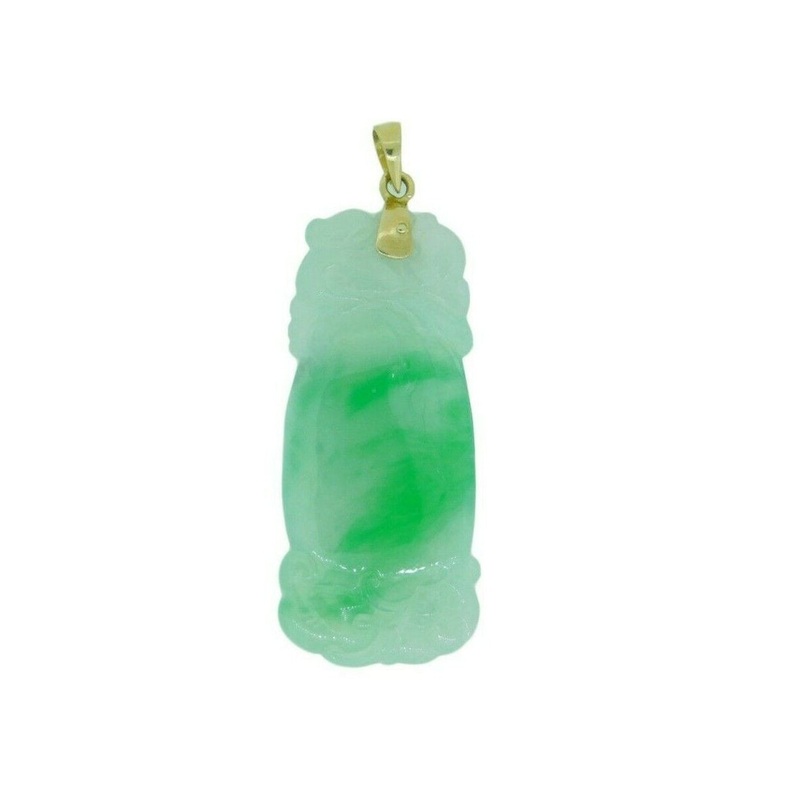 18k Yellow Gold Carved Jade Pendant A Jadeite with Report (#J4594)