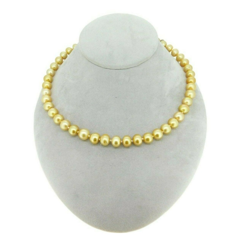 9mm Golden South Sea Strand of Pearls Necklace w/ 14k Yellow Gold Clasp (#J4569)