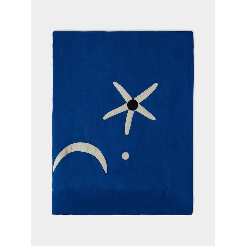Cosmic Hand-Embroidered Linen Rectangular Tablecloth