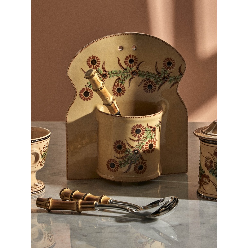 Flowers Hand-Painted Ceramic Single Utensil Holder