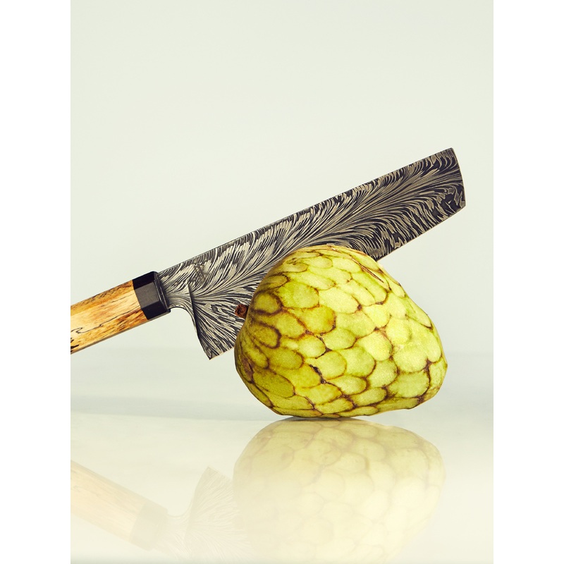 Hand-Forged Spalted Tamarind and Damascus Steel Nakiri Knife