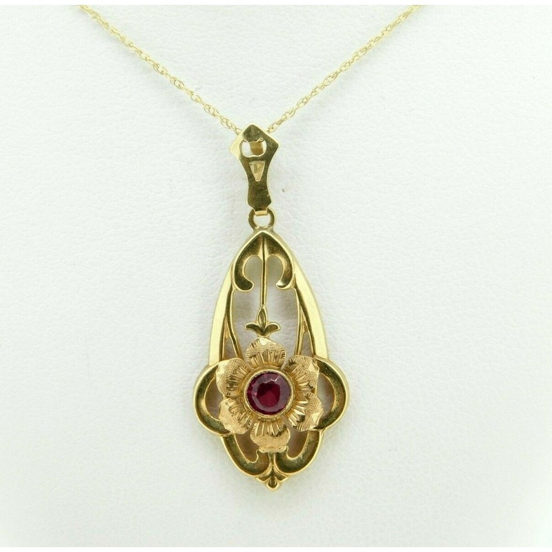 Retro 14k Yellow Gold Lavaliere Pendant with Rose Gold Flower (#J4328)