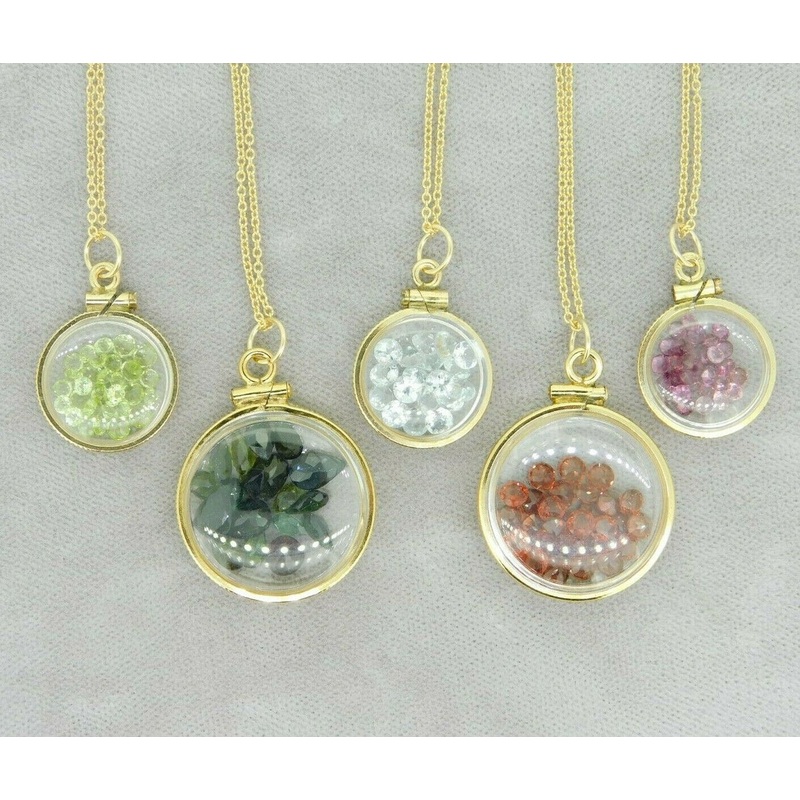 Vintage Shaker Locket 12K Gold Filled Genuine Gemstones Pendant