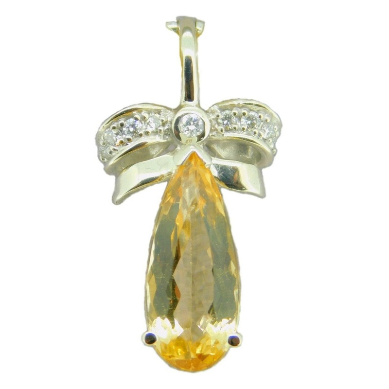 14k Gold 2.92ct Precious Genuine Natural Topaz Enhancer w/ Diamond Bow (#J4180)