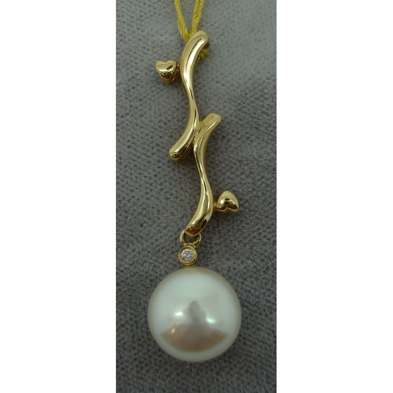 14K Gold Freshwater Pearl Drop Pendant with Diamond (#J1148)