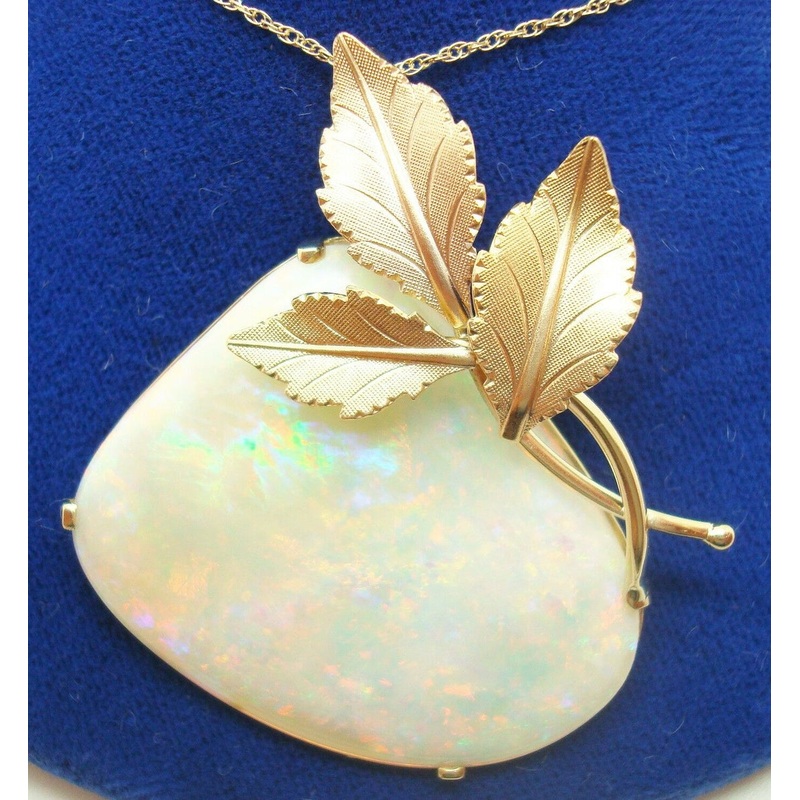14K Gold Huge Custom 26.5ct Genuine Natural Opal Pendant (#J2752)