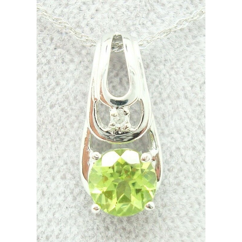 14K Gold Round Genuine Natural Peridot Pendant with Diamond (#J2416)
