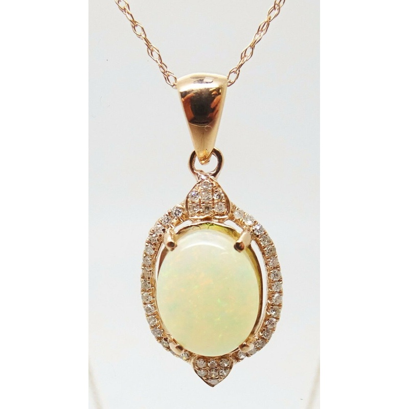 14K Rose Gold 1.51ct Genuine Natural Opal Pendant with Diamonds (#J3331)