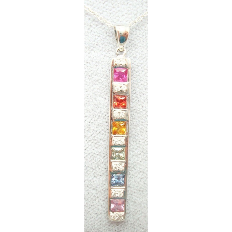 14K White Gold Genuine Natural Rainbow Sapphire Pendant with Diamonds (#J2800)