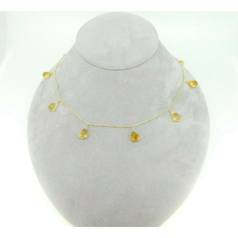 14k Yellow Gold 34 Carat Briolette Genuine Natural Citrine Necklace (#J4483)