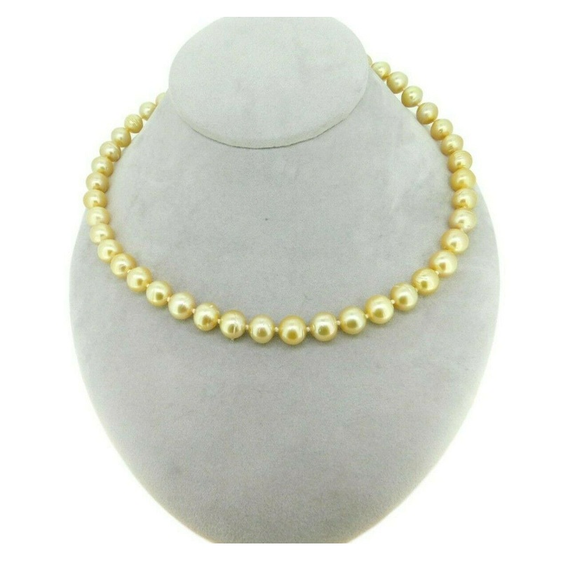 14k Yellow Gold 9mm Golden South Sea Pearl Necklace (#J4573)