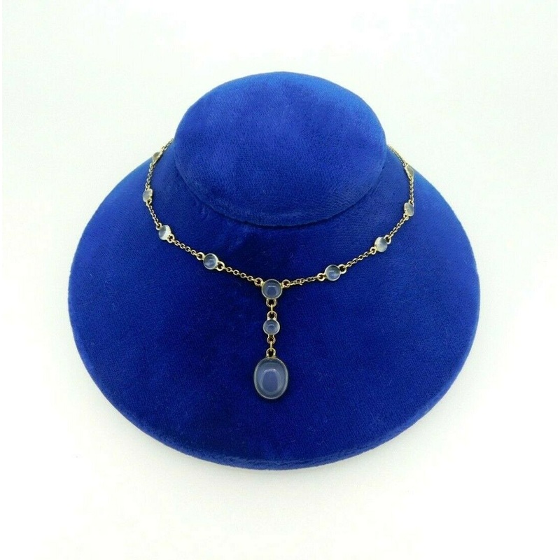 18k Yellow Gold 7ct Genuine Natural Moonstone Drop Necklace Pendant (#J4568)